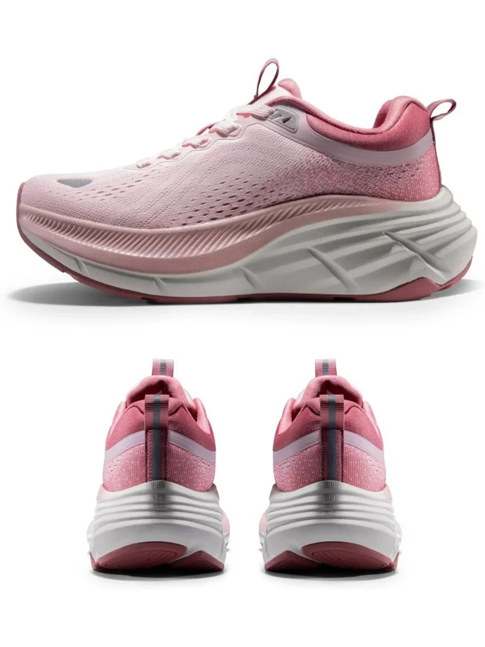 Women's Pink Walking Shoes Lace Up Round Toe Athletic Breathable Sneakers
